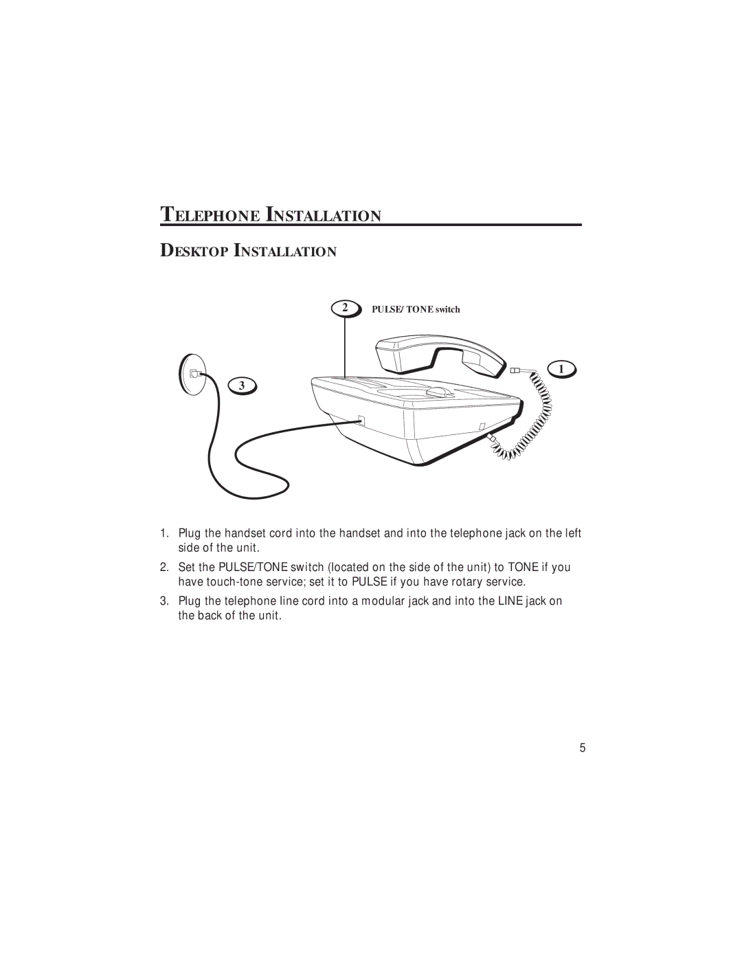 GE 20631670-0001, 2-9382 manual Telephone Installation, Desktop Installation 