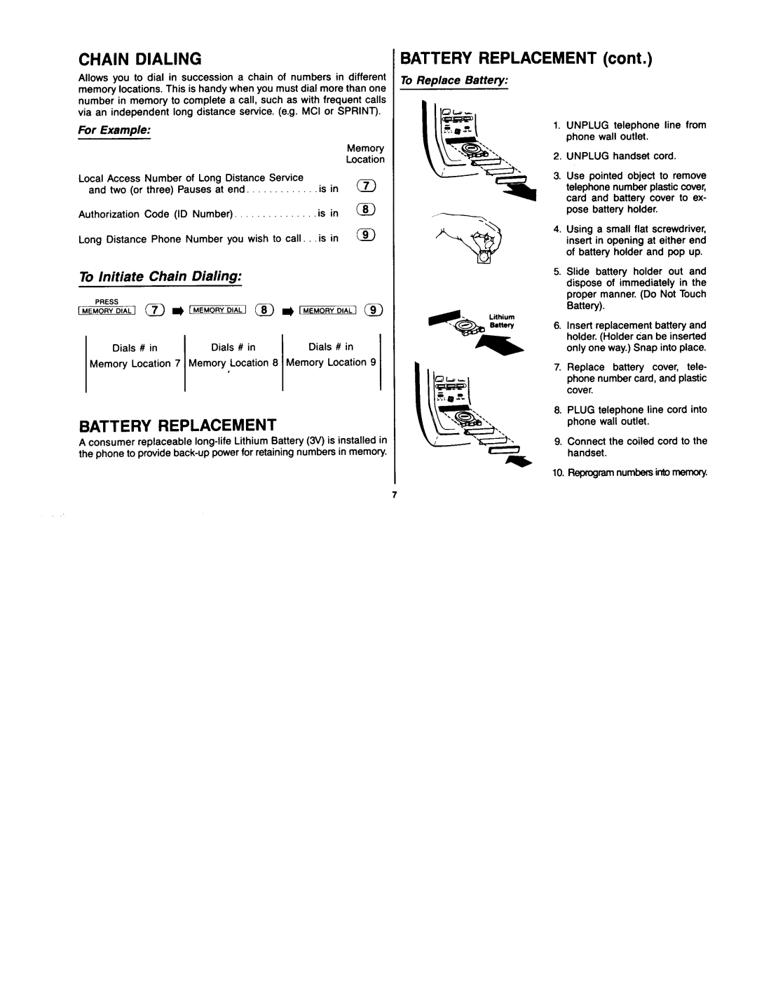 GE 2-9720 manual Chain Dialing, Replacement 