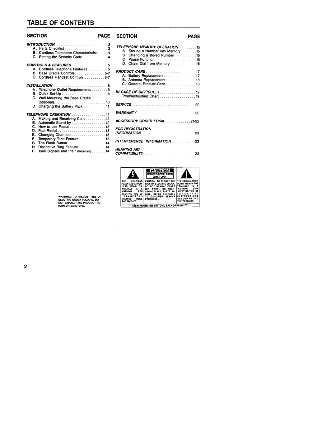 GE 2-9730 manual Table of Contents 