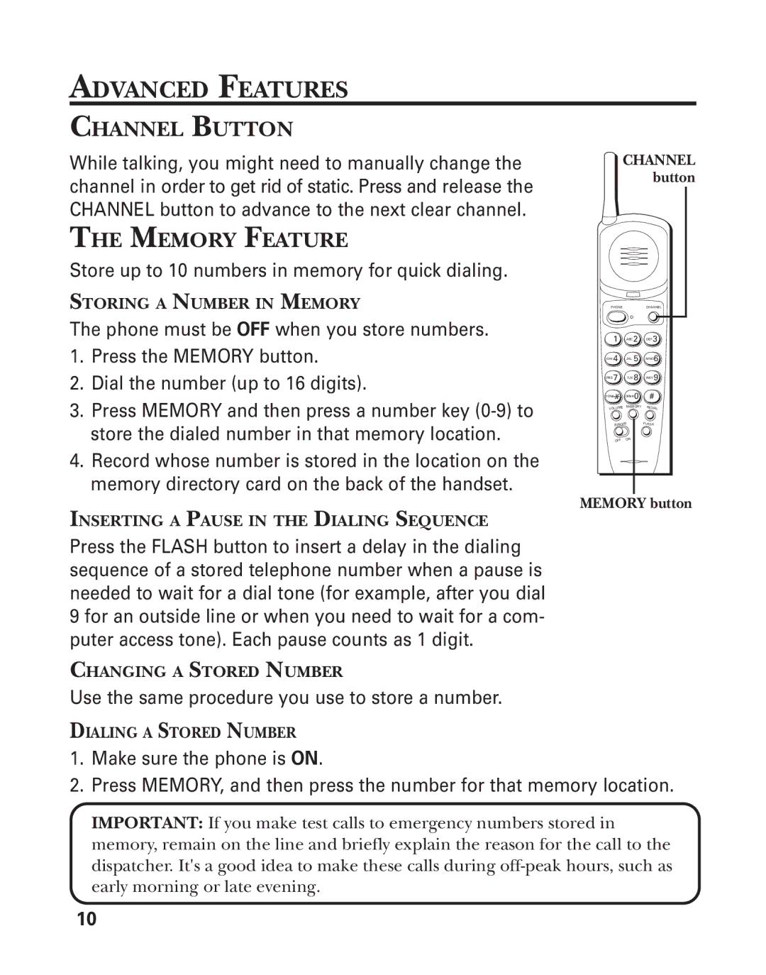 GE 2-9765, 2-9750, 2-9762, 2-9766, 2-9764, 2-9763 manual Advanced Features, Channel Button, Memory Feature 