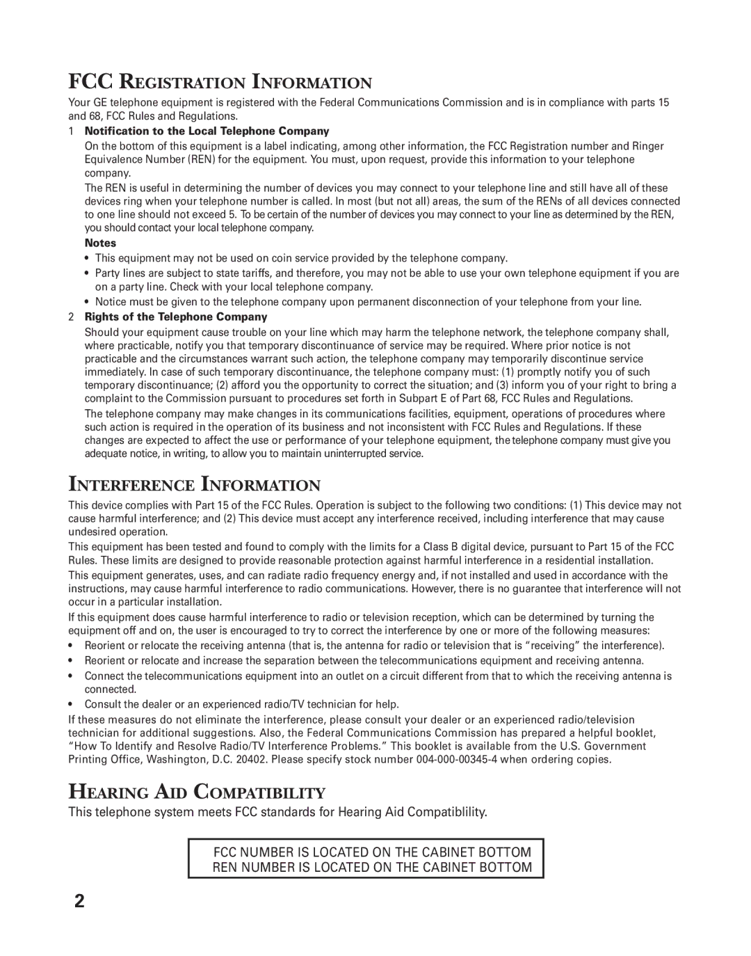 GE 2-9766, 2-9750, 2-9762, 2-9764, 2-9765, 2-9763 manual FCC Registration Information 