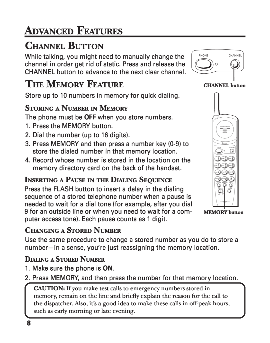 GE 2-9752, 2-9751, 2-9753 manual Advanced Features, Channel Button, The Memory Feature 