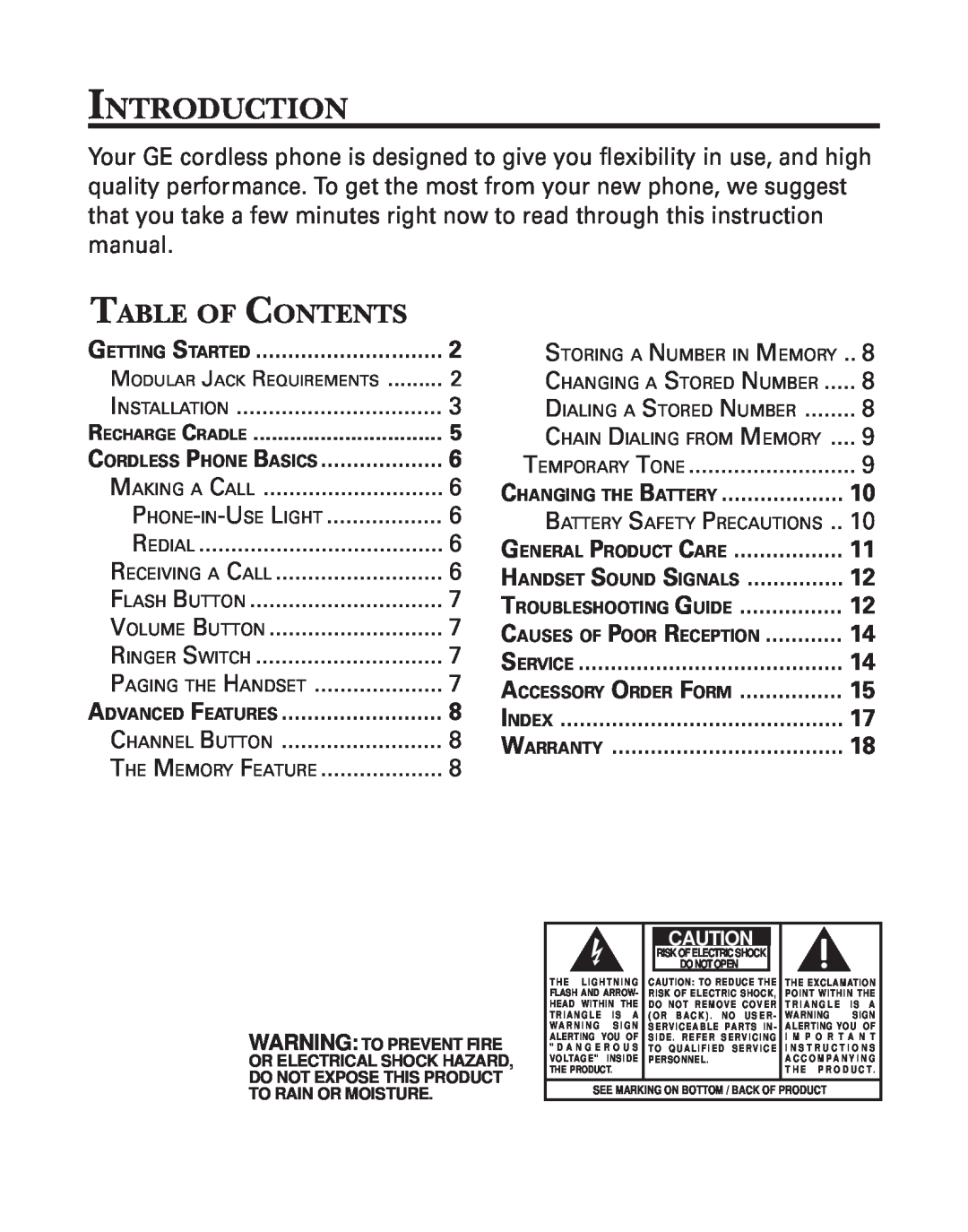 GE 2-9751, 2-9752, 2-9753 manual Introduction, Table Of Contents 