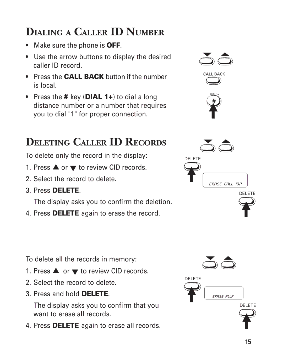 GE 2-9772 manual Dialing a Caller ID Number, Deleting Caller ID Records 