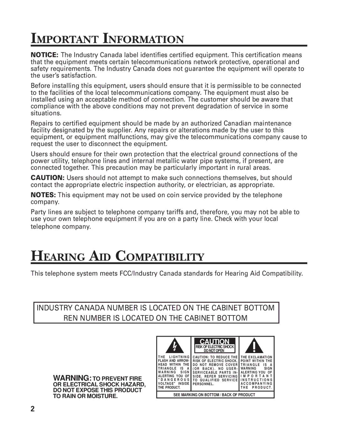 GE 2-9772 manual Important Information, Hearing AID Compatibility 