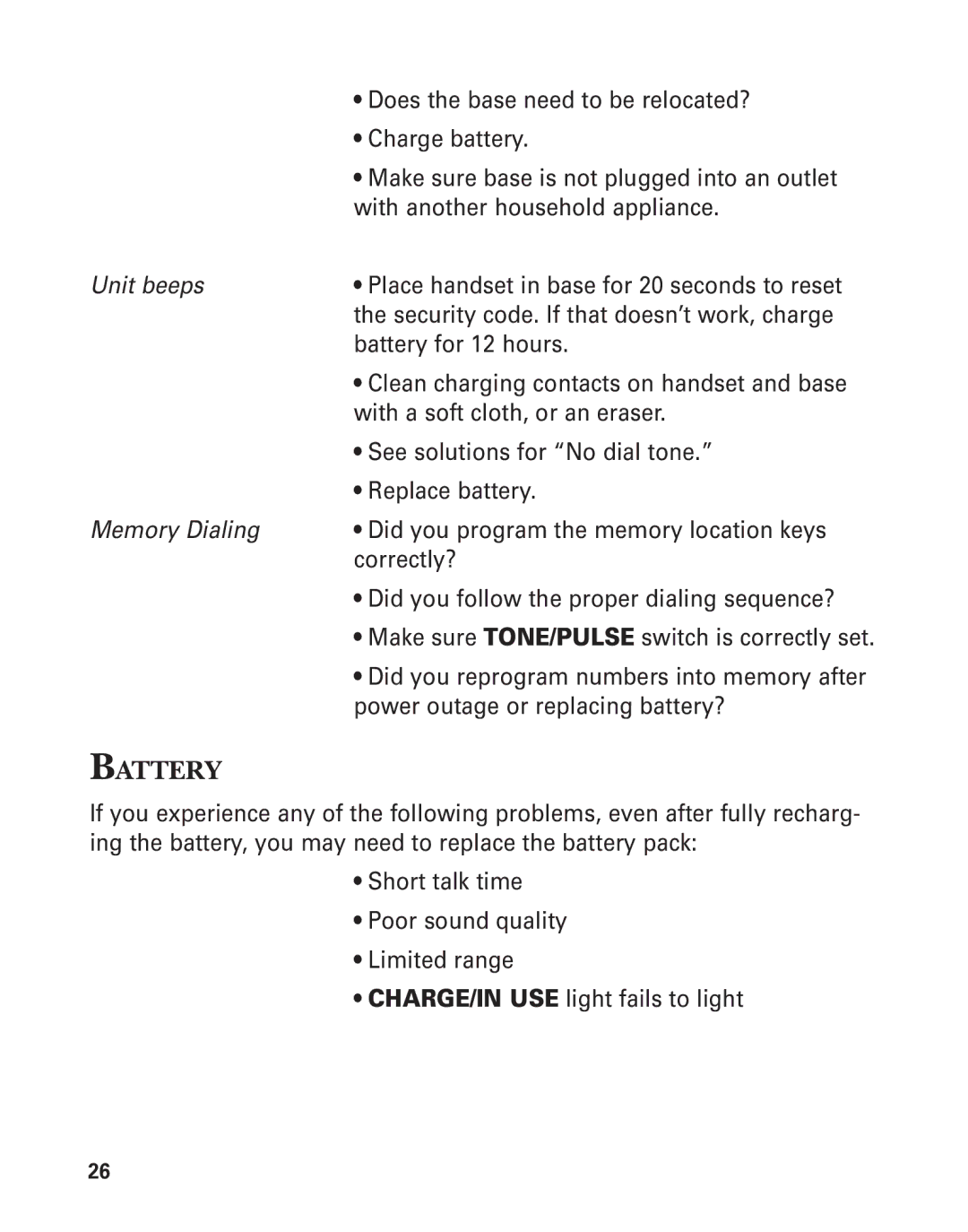 GE 2-9772 manual Battery, Unit beeps 