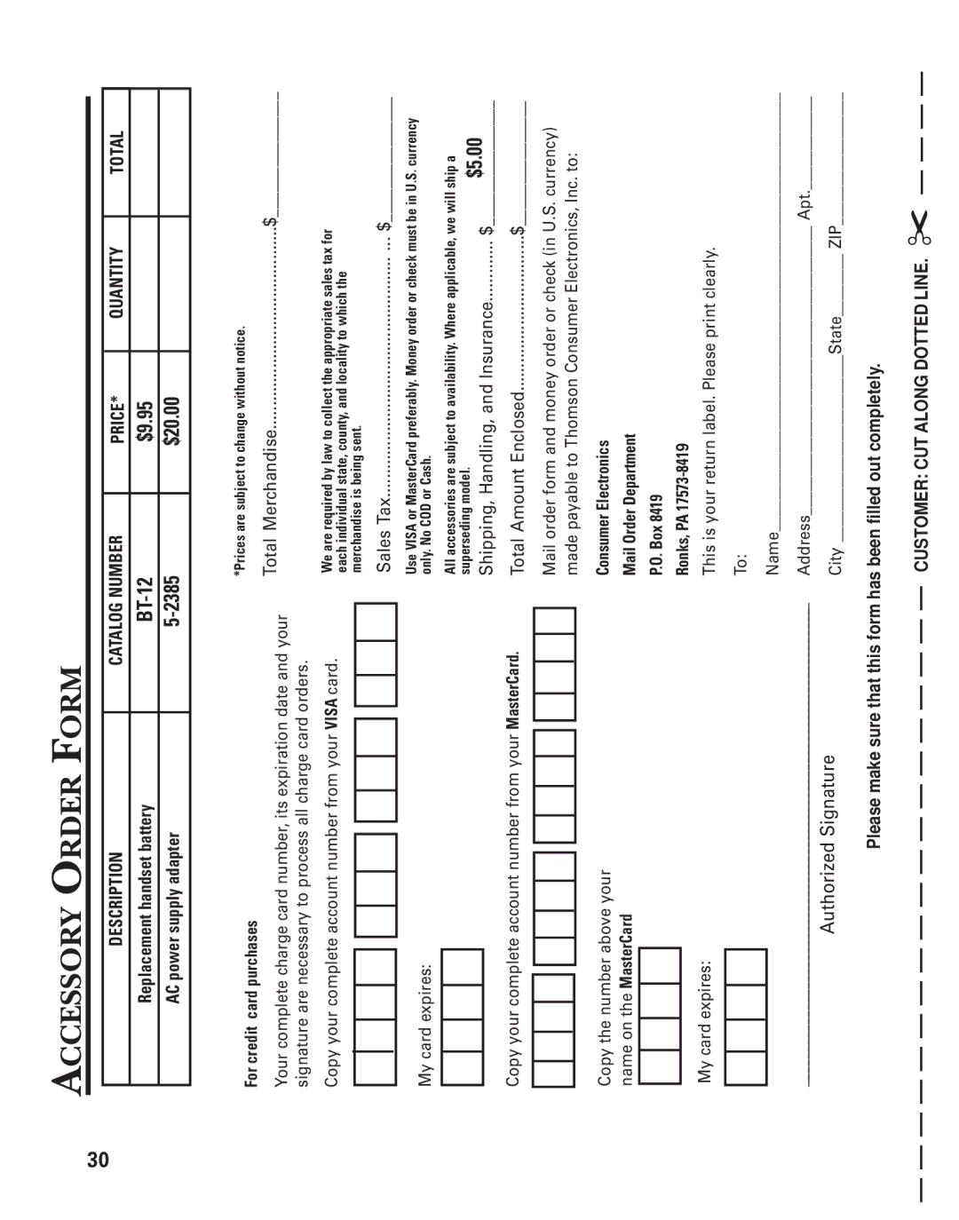 GE 2-9772 manual Accessory Order Form, $20.00 