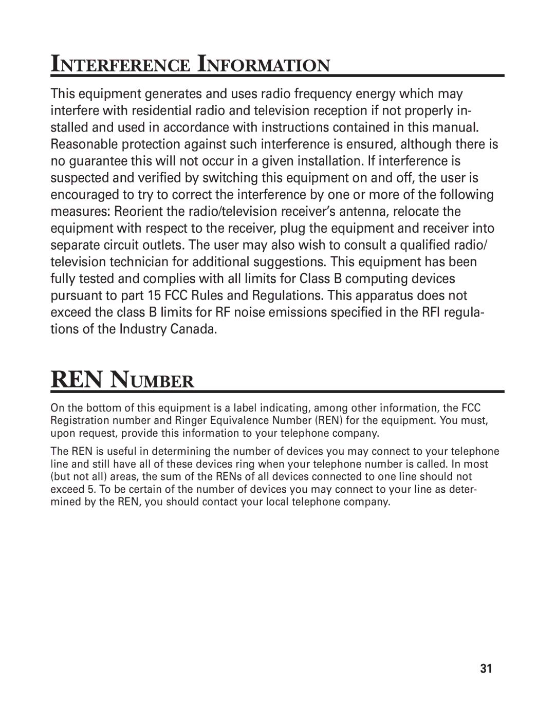 GE 2-9772 manual REN Number, Interference Information 