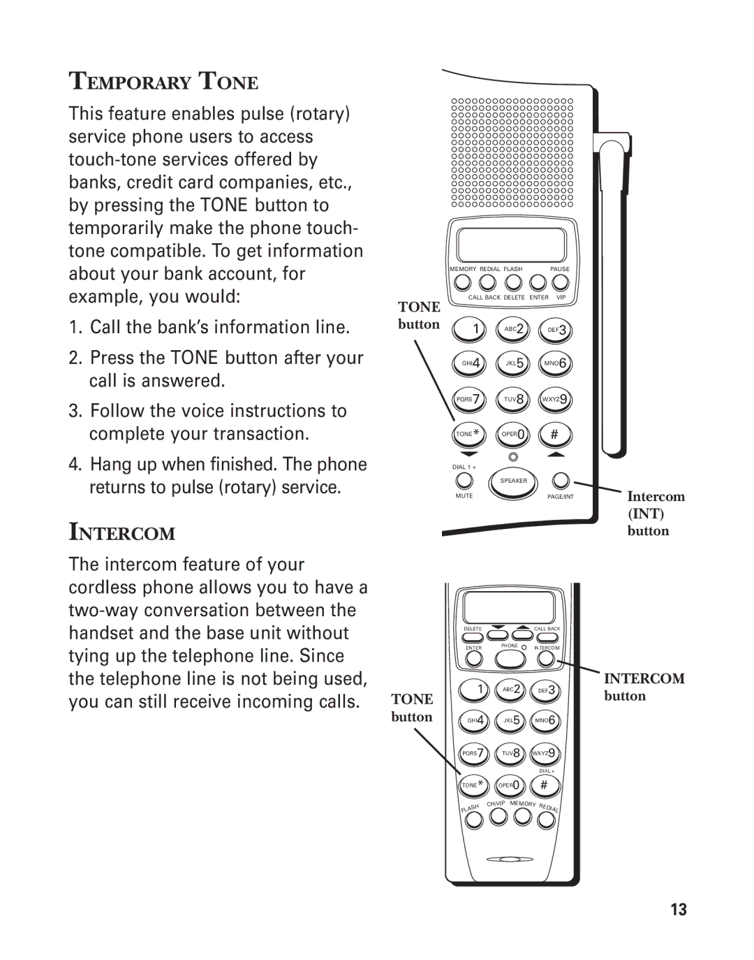 GE 2-9774 manual Temporary Tone, Intercom 