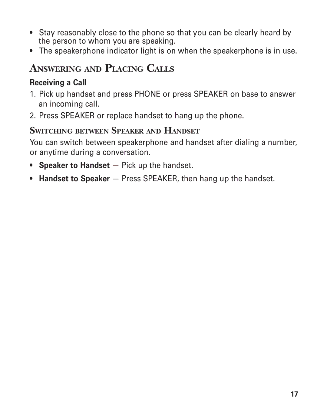 GE 2-9774 manual Answering and Placing Calls, Receiving a Call 