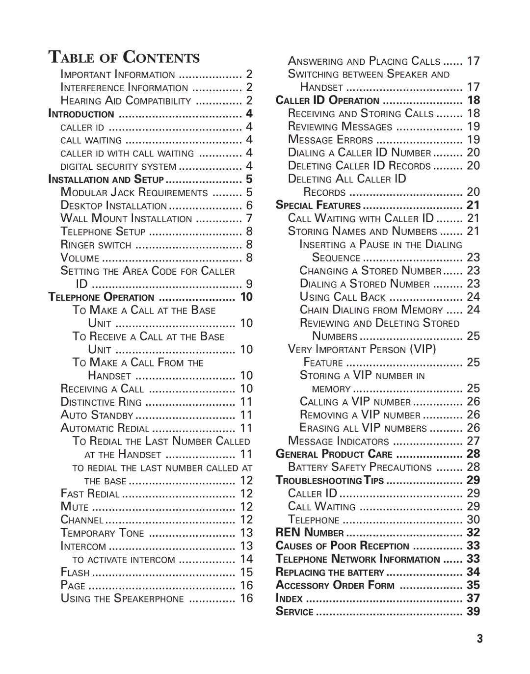 GE 2-9774 manual Table of Contents 