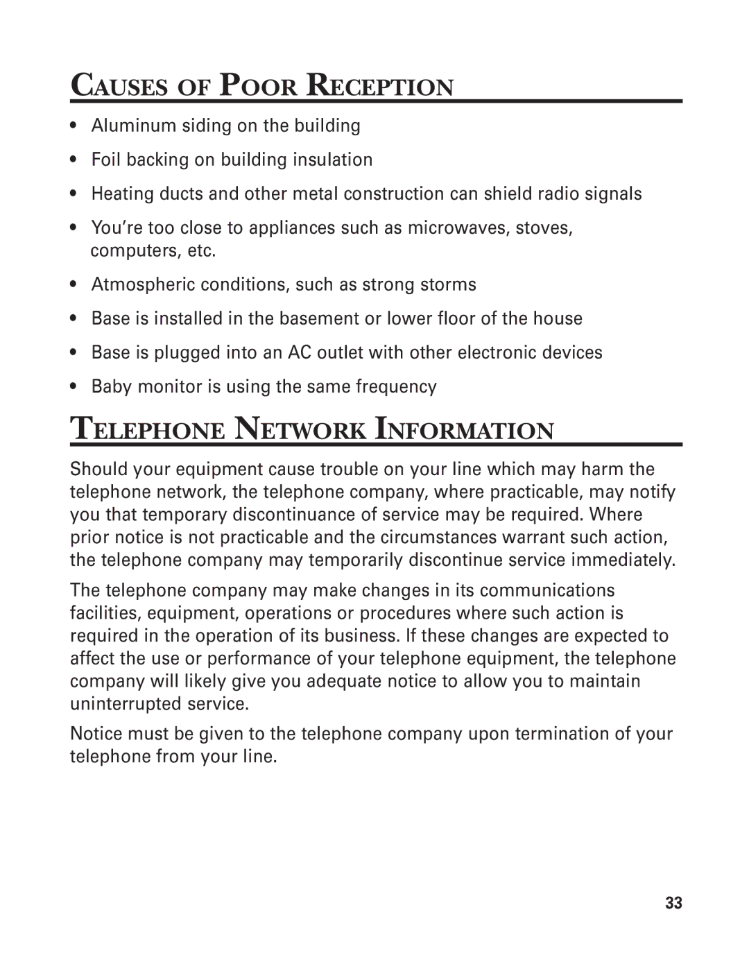 GE 2-9774 manual Causes of Poor Reception, Telephone Network Information 