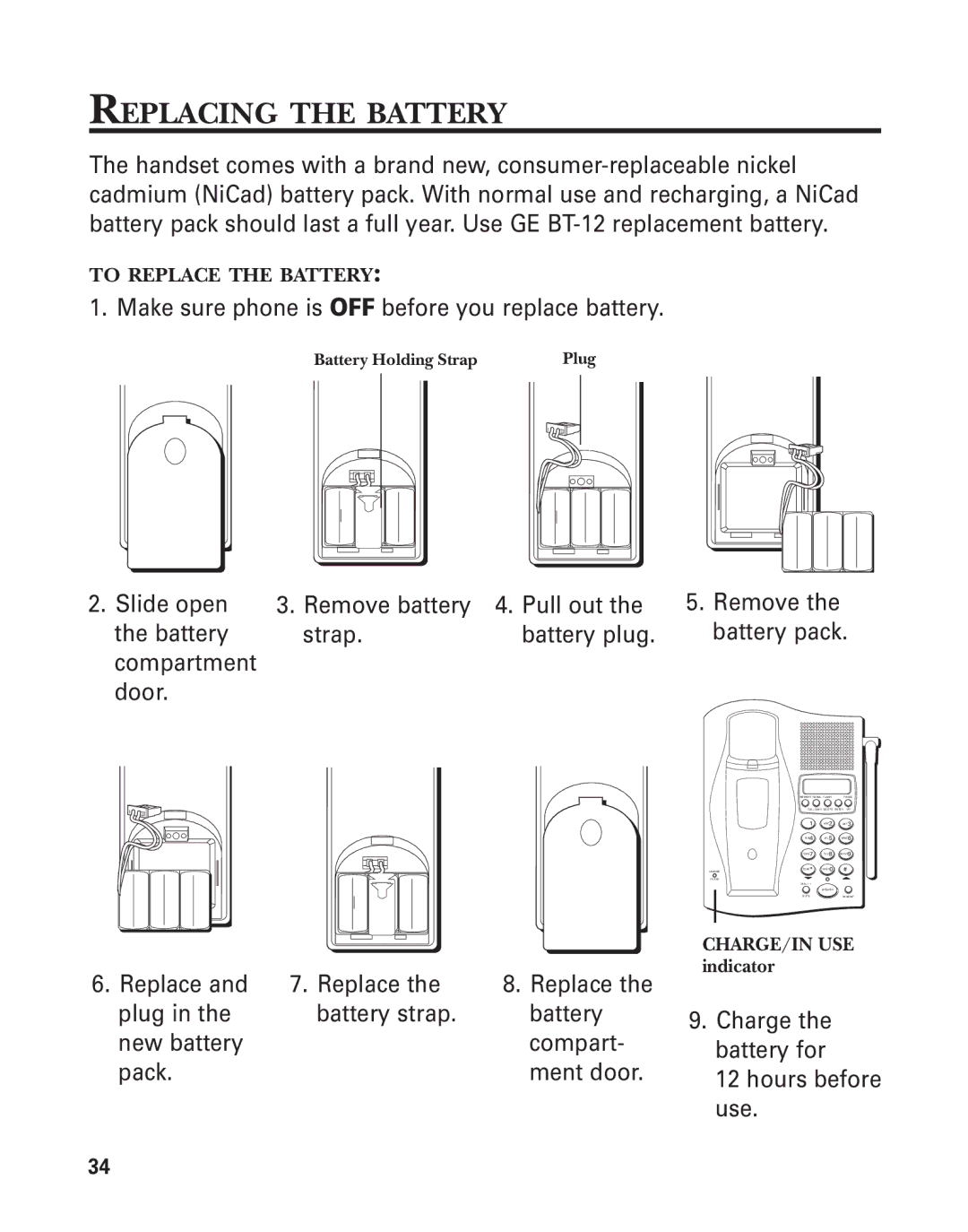 GE 2-9774 manual Replacing the Battery 