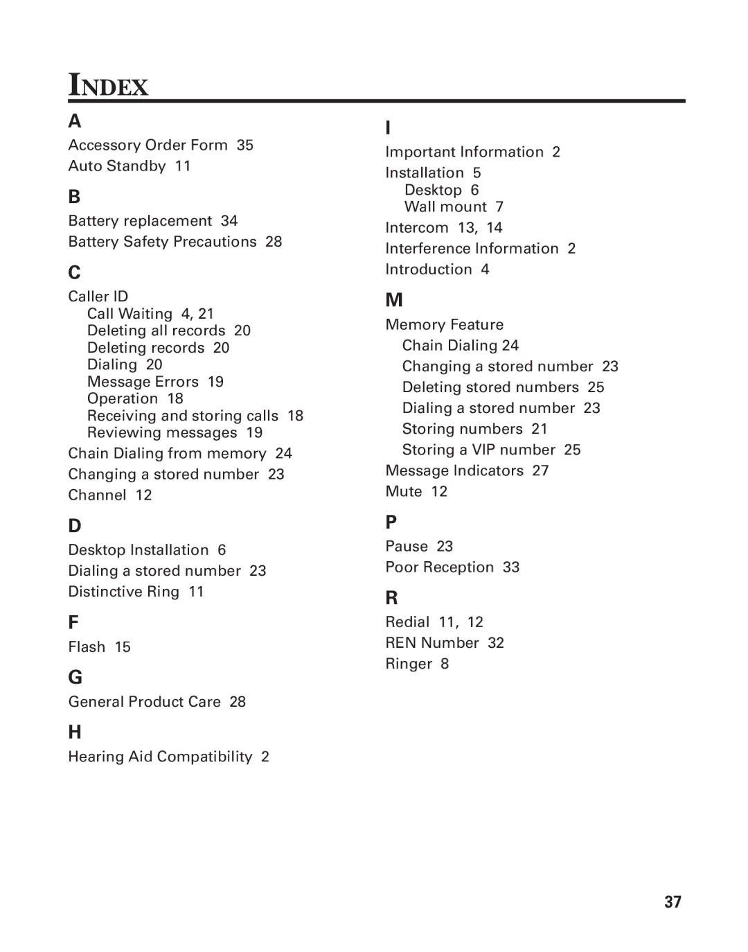 GE 2-9774 manual Index 