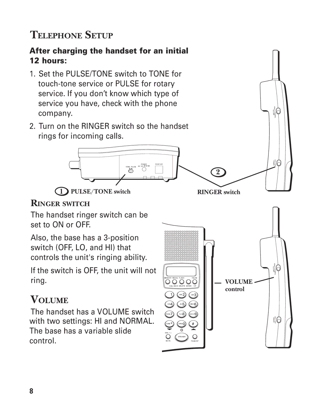 GE 2-9774 manual Telephone Setup, Volume 