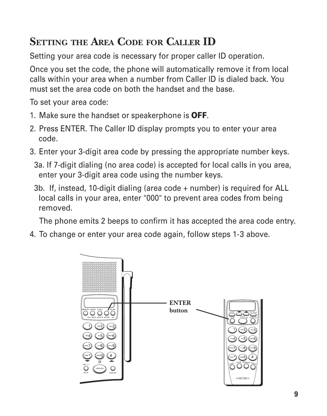 GE 2-9774 manual Setting the Area Code for Caller ID, Enter 