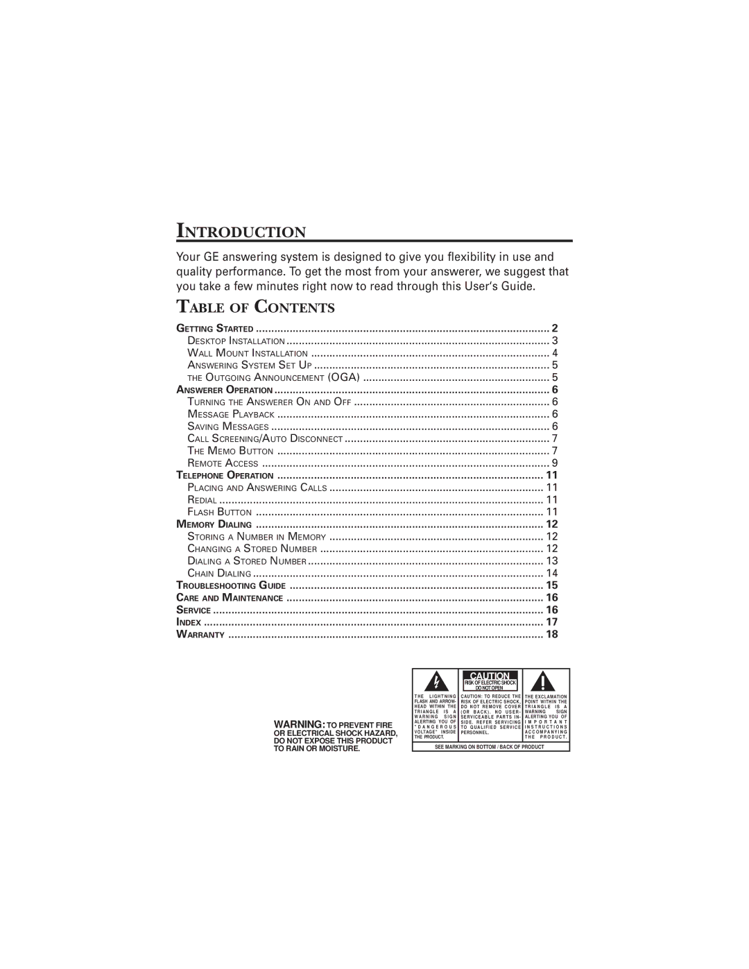 GE 343A6610-0001, 2-9824 warranty Introduction, Table of Contents 