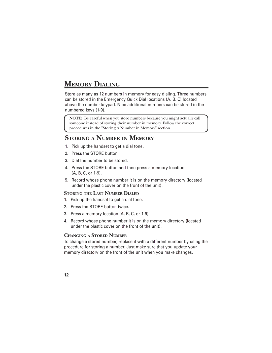 GE 2-9824, 343A6610-0001 warranty Memory Dialing, Storing a Number in Memory 