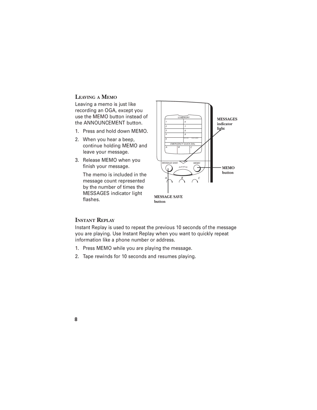 GE 2-9824, 343A6610-0001 warranty Leaving a Memo 