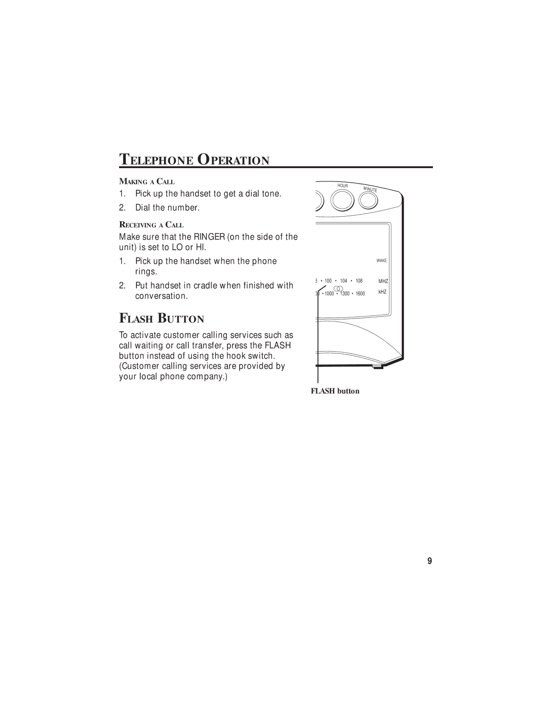 GE 2-9827 manual Telephone Operation, Flash Button 