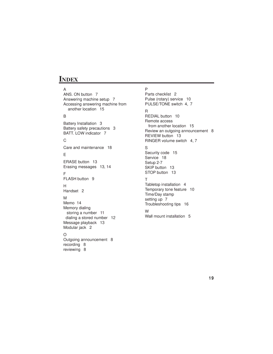 GE 2-9827 manual Index 