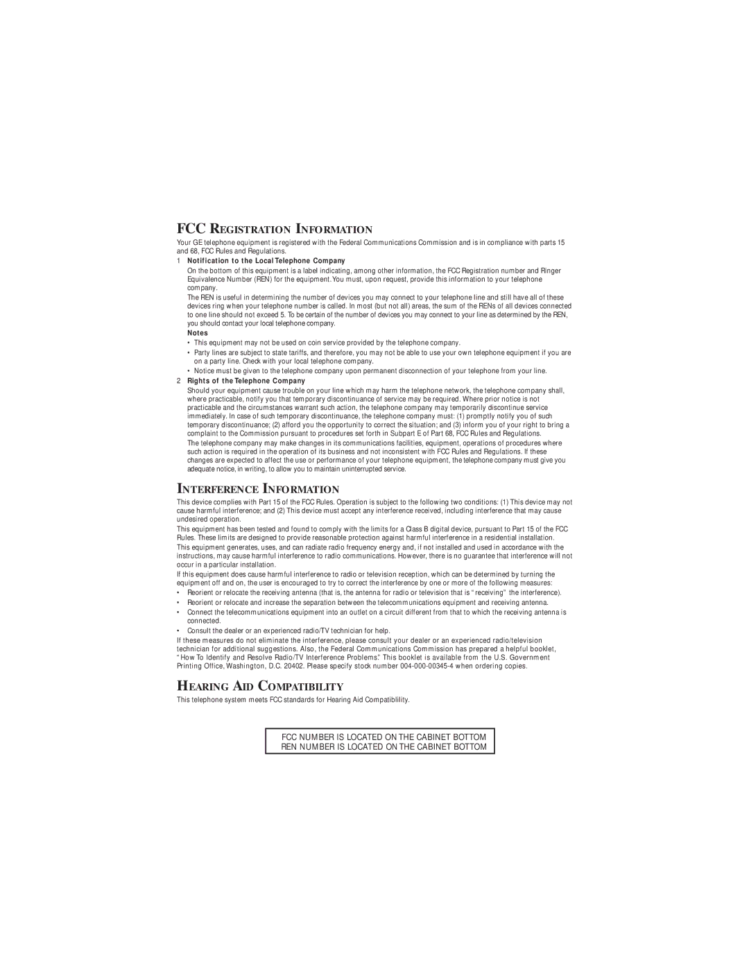 GE 2-9827 manual FCC Registration Information 