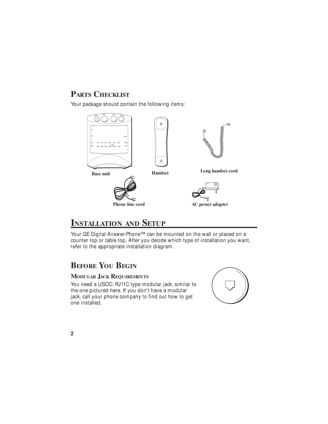 GE 2-9827 manual Installation and Setup, Parts Checklist, Before YOU Begin 