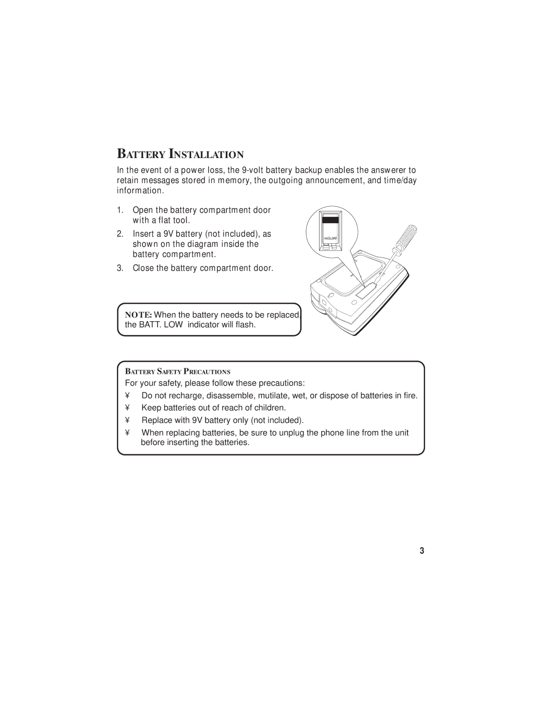 GE 2-9827 manual Battery Installation 