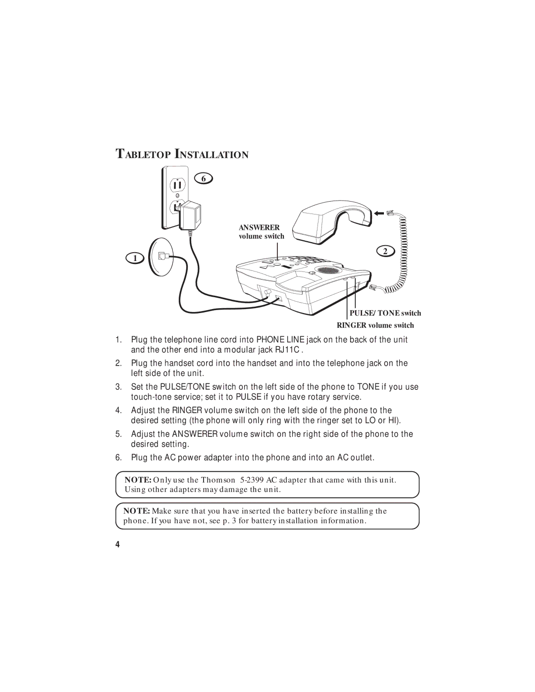 GE 2-9827 manual Tabletop Installation 