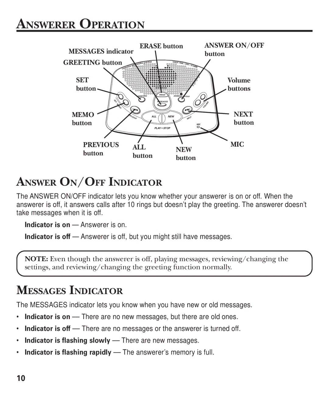 GE 2-9868 manual Answerer Operation, Memo, Previous ALL 