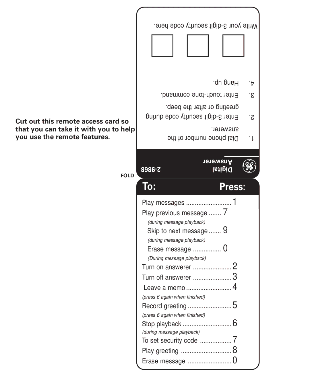 GE 2-9868 manual Press 