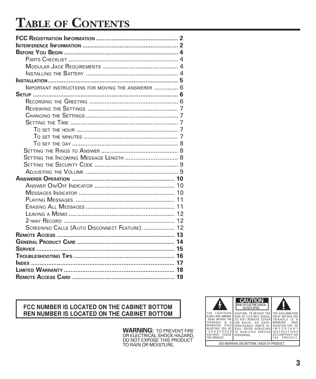 GE 2-9868 manual Table of Contents 