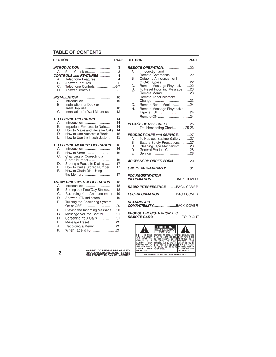 GE 2-9892 manual Table of Contents 