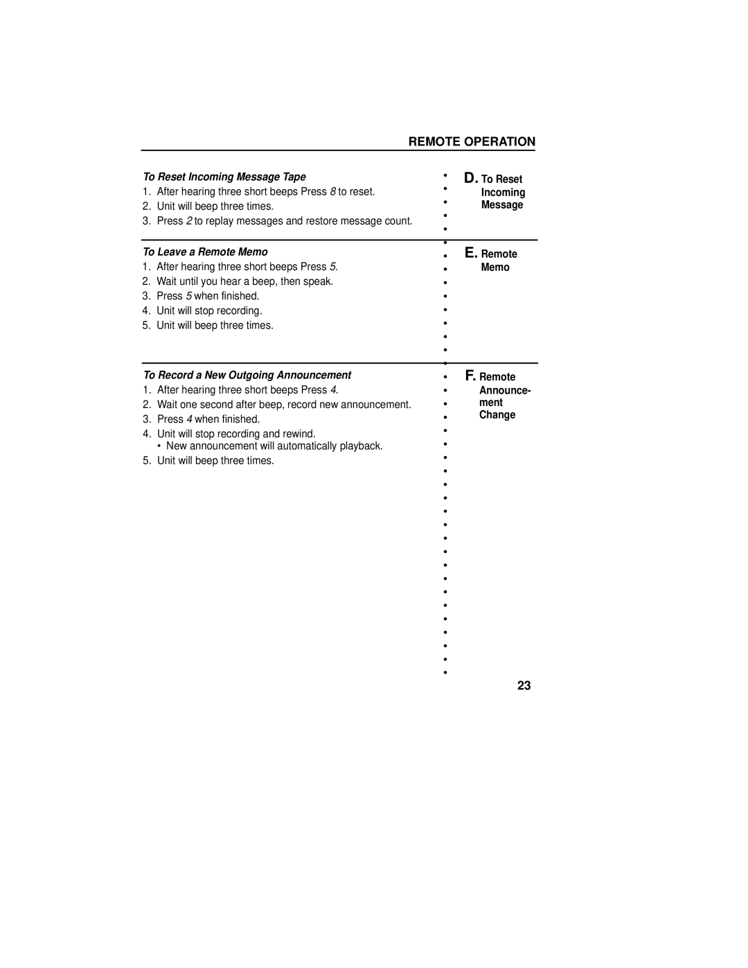 GE 2-9892 manual To Reset Incoming Message Tape, To Leave a Remote Memo, To Record a New Outgoing Announcement, Change 