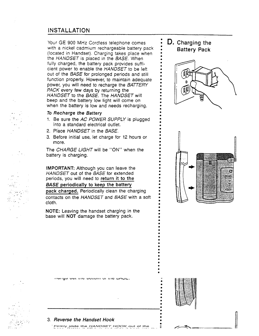 GE 2-9910 manual Charging the Battery Pack, Recharge the Batteq 