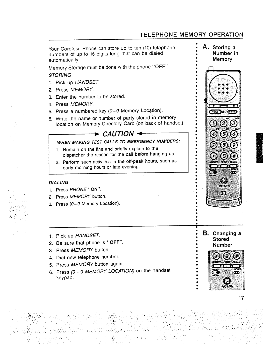 GE 2-9910 manual Telephone Memory Operation, Memo~ Changing a, Stored, Number 