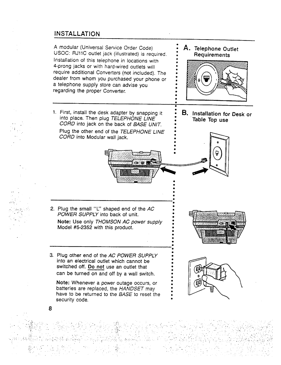 GE 2-9910 manual Installation for Desk or Top use 