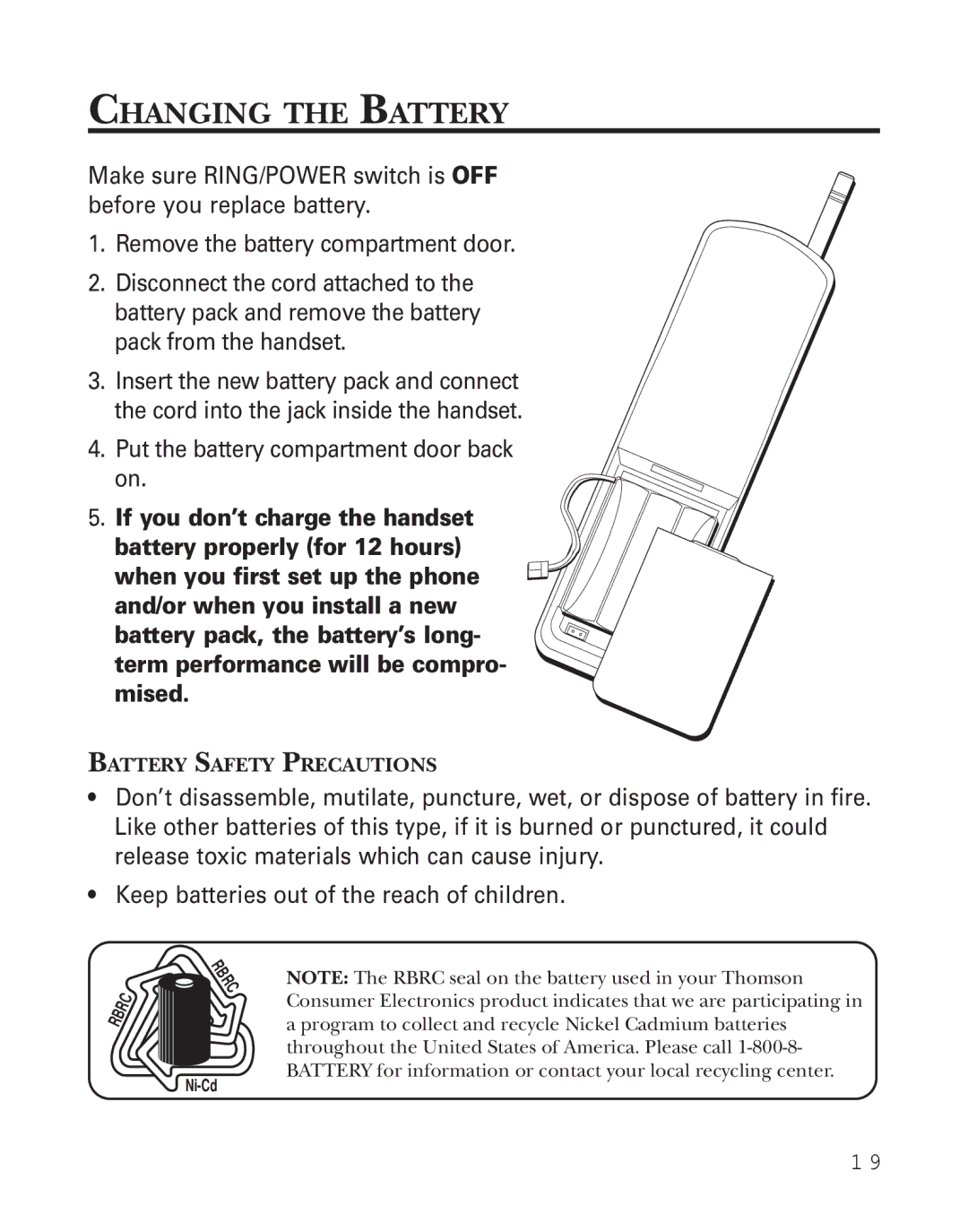 GE 2-9926 manual Changing the Battery 