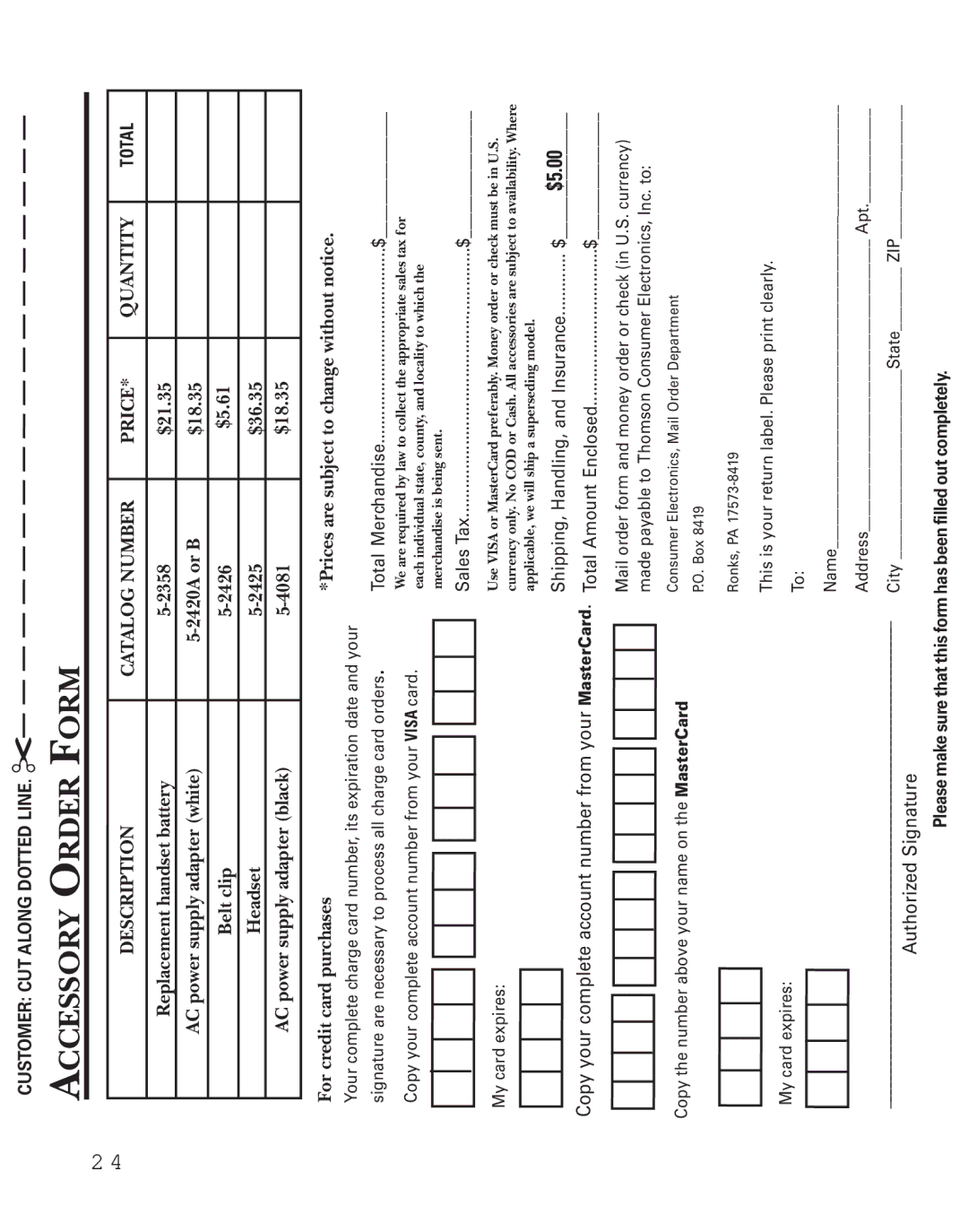 GE 2-9926 manual Accessory Order Form, Description 