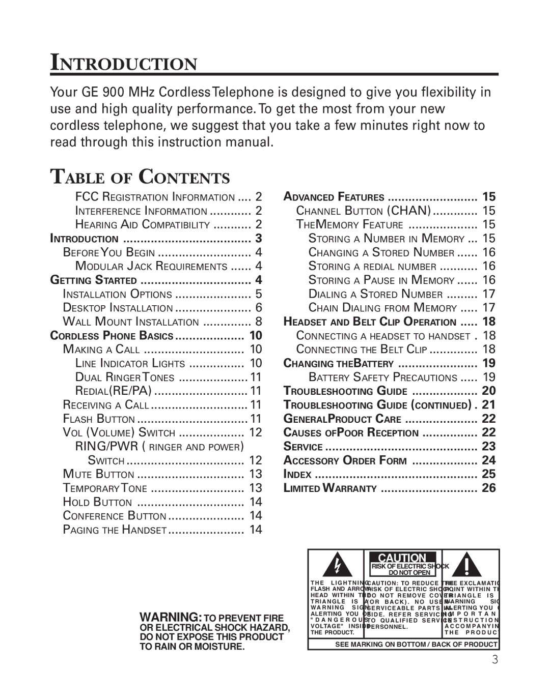 GE 2-9926 manual Introduction, Table of Contents 