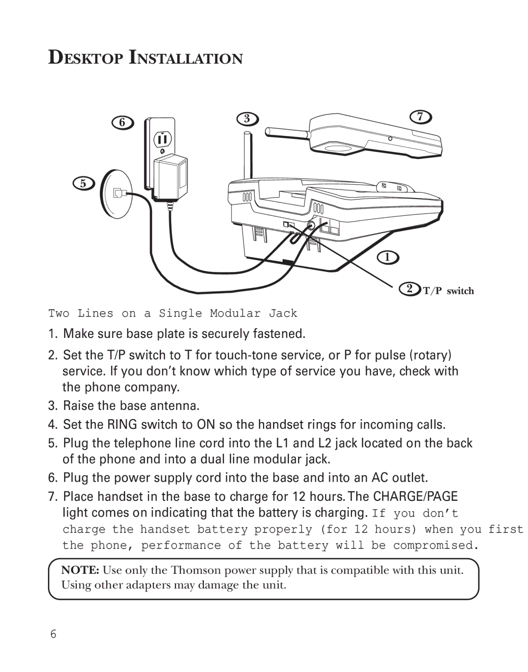 GE 2-9926 manual Desktop Installation, Two Lines on a Single Modular Jack 