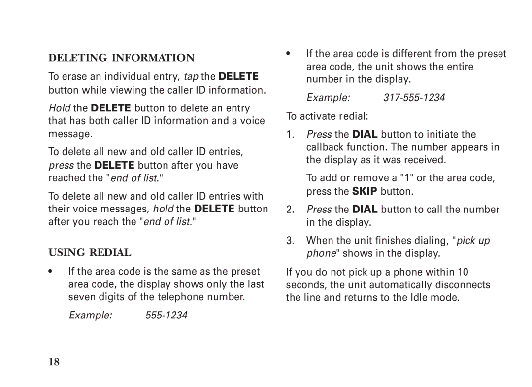 GE 2-9991, 15298530 manual Deleting Information, Using Redial 