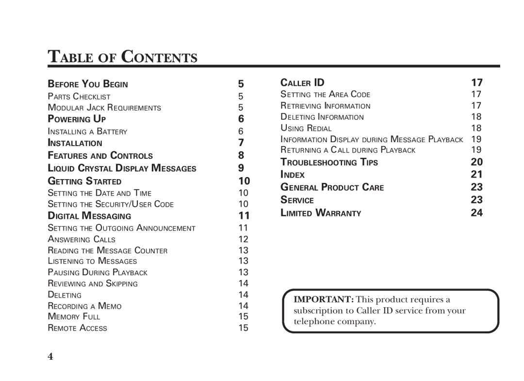 GE 2-9991, 15298530 manual Table of Contents 