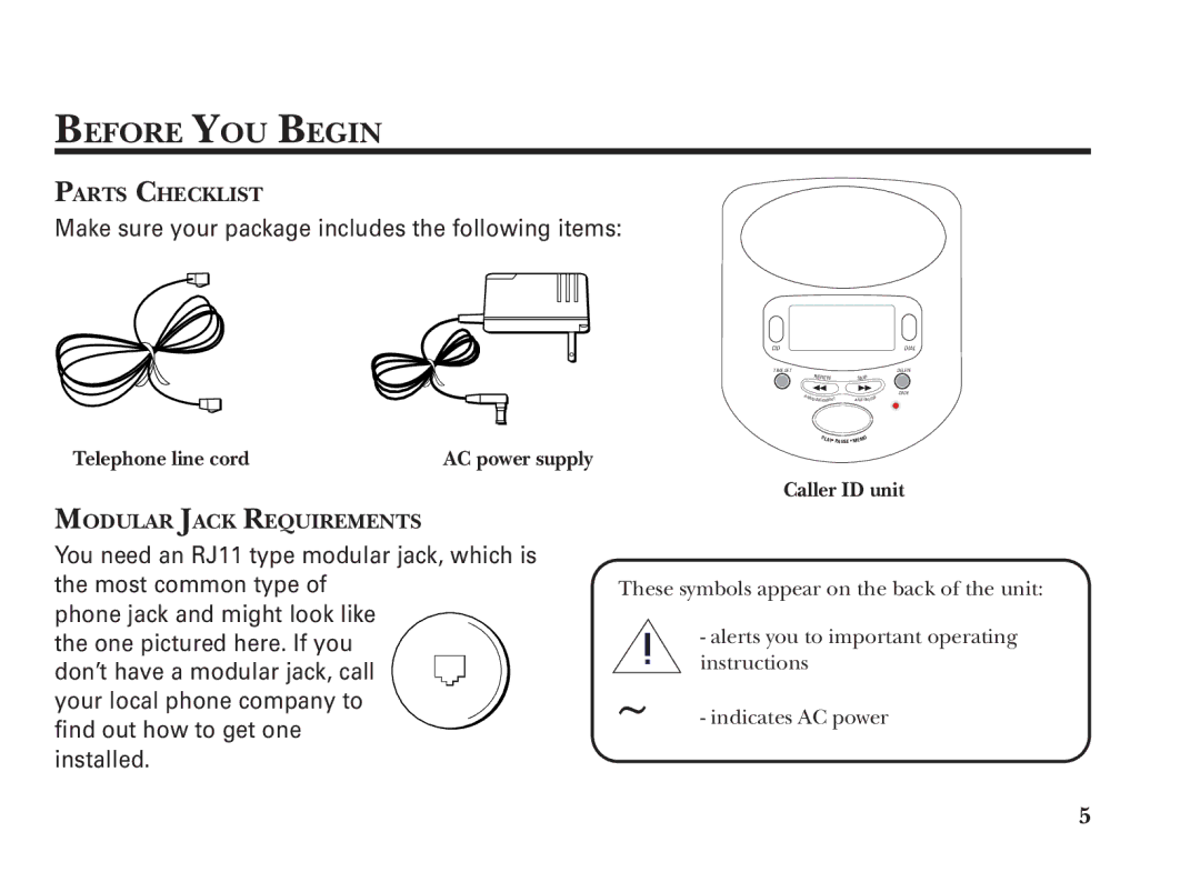 GE 15298530, 2-9991 manual Before YOU Begin, Caller ID unit 