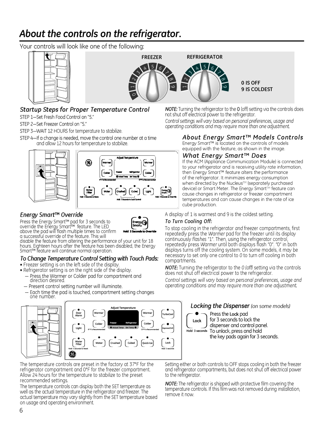 GE 20, 22 manuel dutilisation About the controls on the refrigerator 