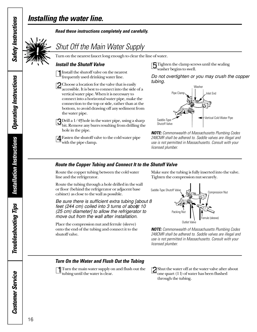 GE 20-27 owner manual Shut Off the Main Water Supply, OperatingInstructions 