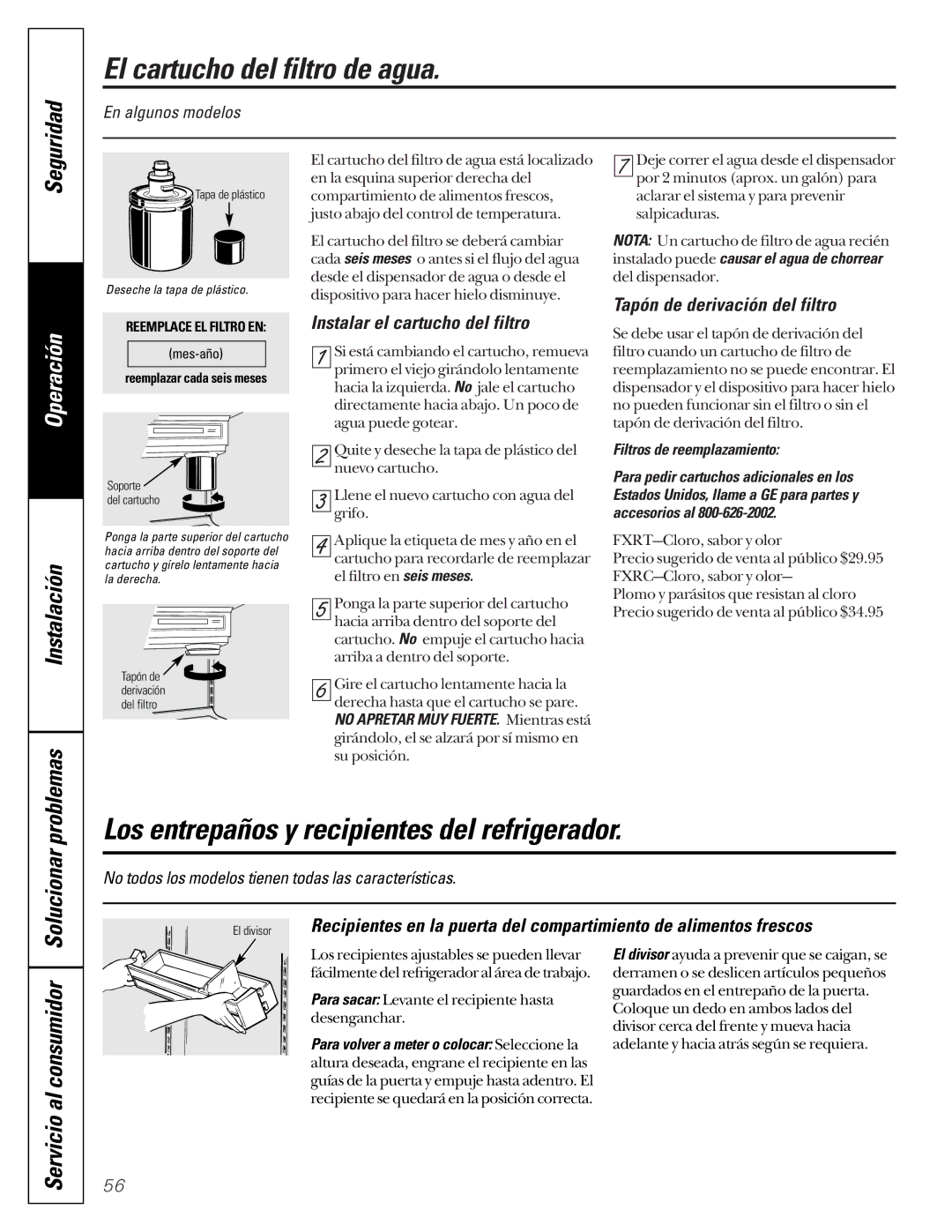 GE 20-27 El cartucho del filtro de agua, Los entrepaños y recipientes del refrigerador, Instalación Problemas, Solucionar 