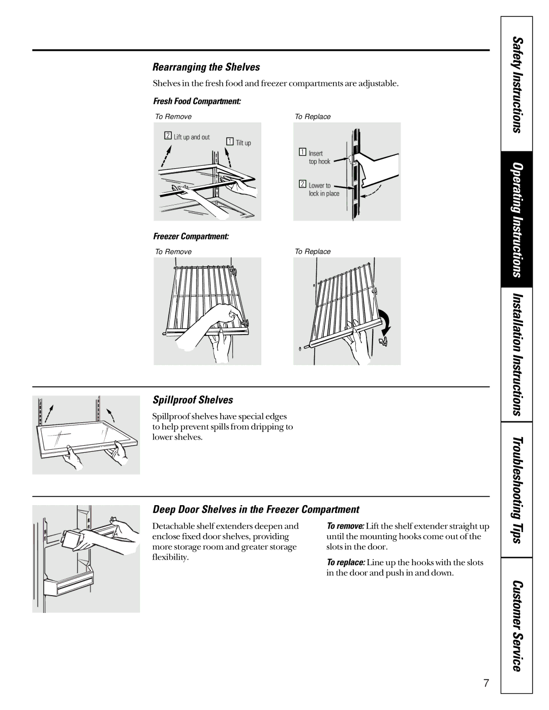 GE 20-27 owner manual Operating, Instructions Installation Instructions Troubleshooting Tips, Rearranging the Shelves 