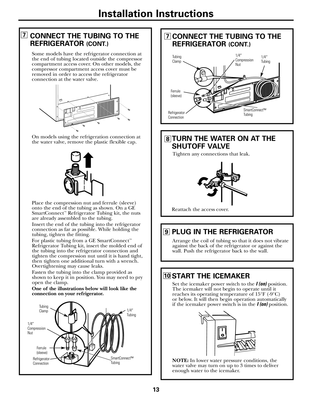 GE 20 manuel dutilisation Turn the Water on AT the Shutoff Valve, Plug in the Refrigerator, Start the Icemaker 