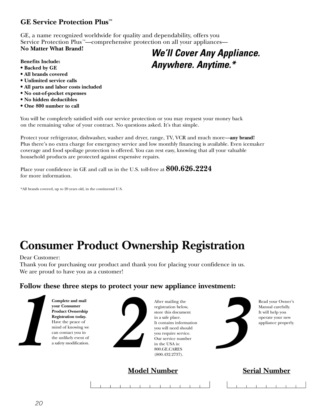 GE 20 manuel dutilisation Consumer Product Ownership Registration 